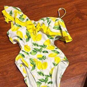 SHEIN Lemon Print Kids Swim One Piece - Yellow and Green